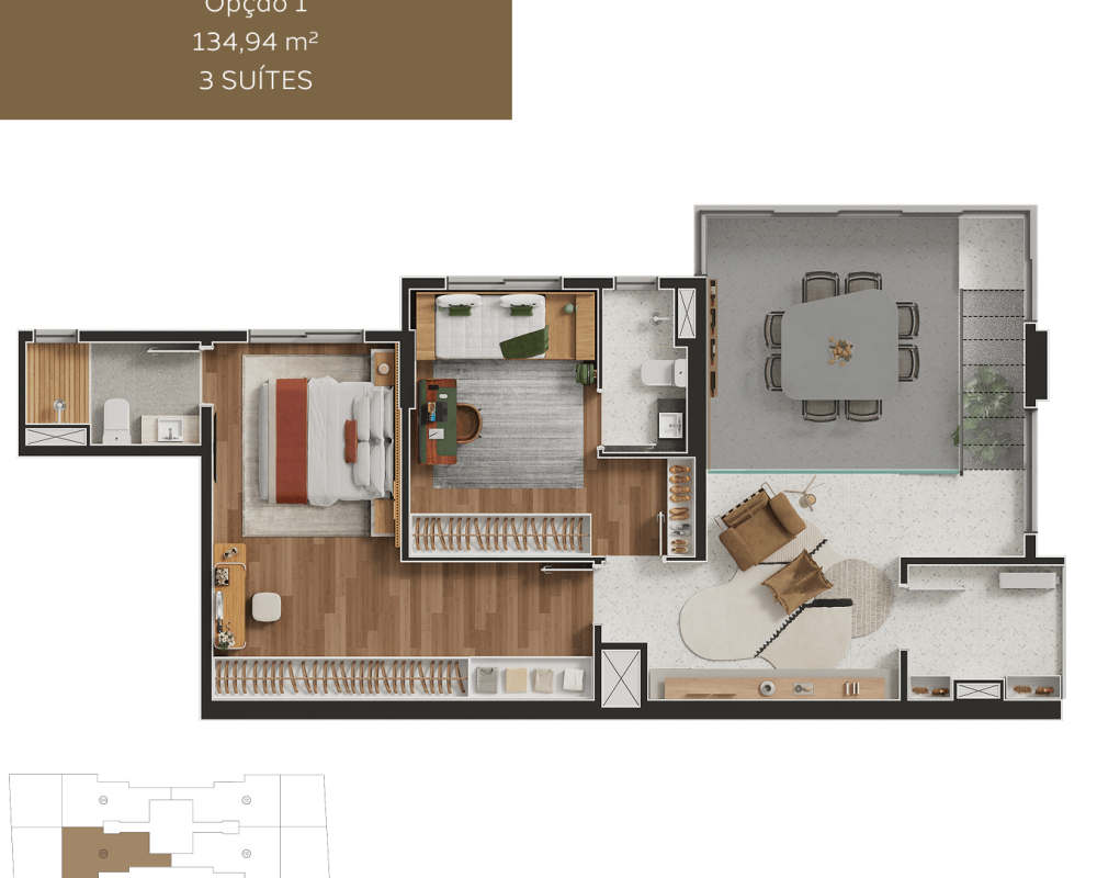Gallery_Planta Duples Superior_134m²_3 Suites