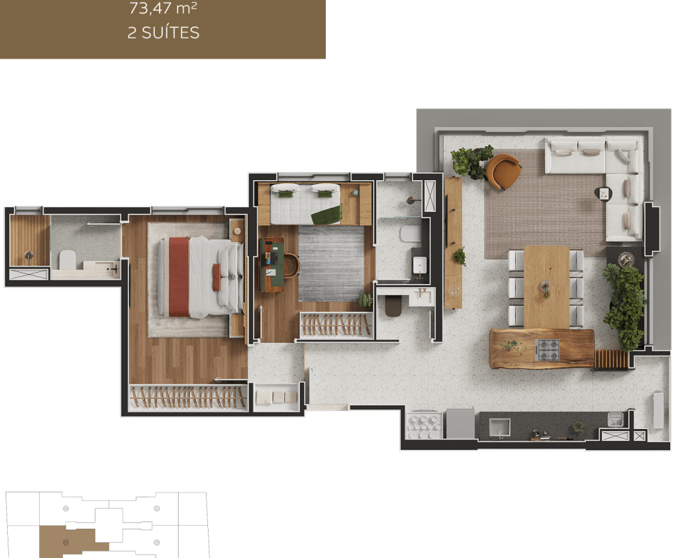 Gallery_Planta Tipo 73m²_ 2 Suites