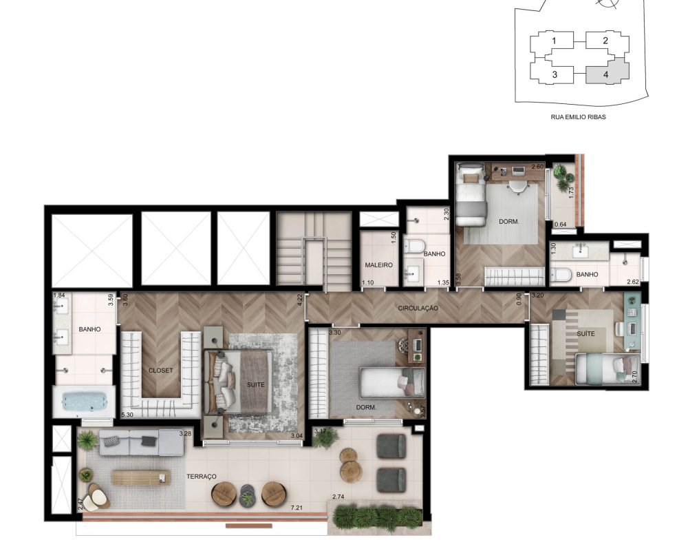 PLANTA DUPLEX 281M² - INFERIOR - TIPO 2