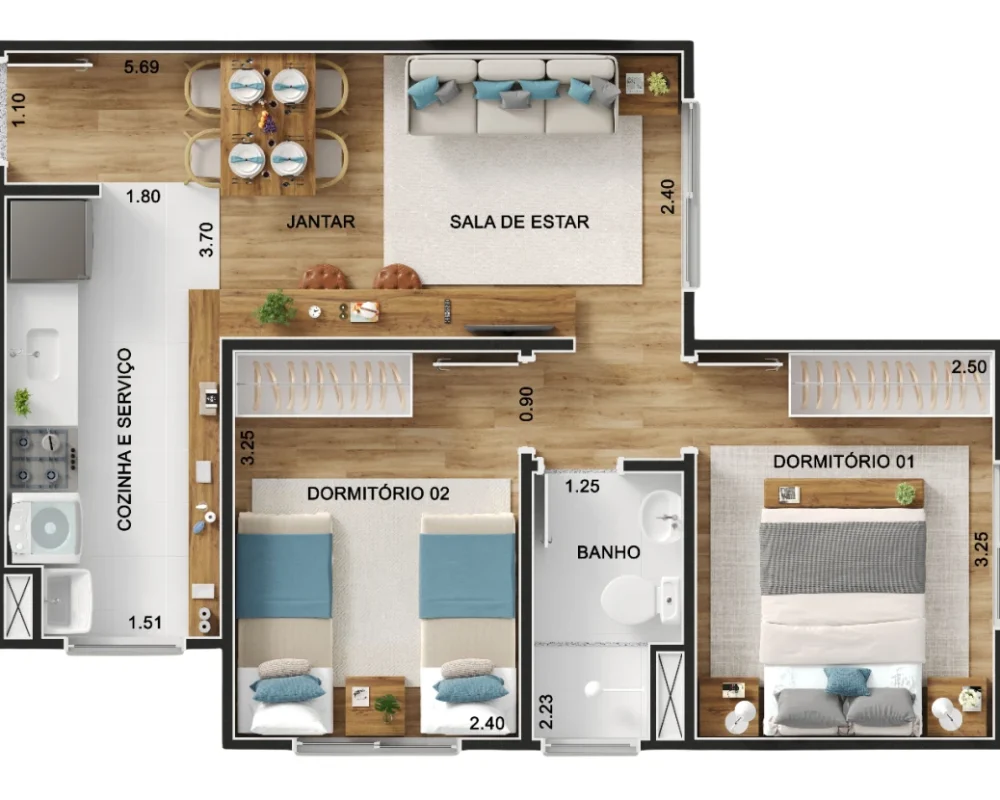 Planta_2 dorms_42,42m²